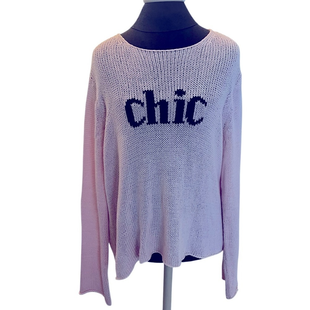 Wooden Ships Pink Spell Out Sweater Chic Oversized Medium Loose Weave M